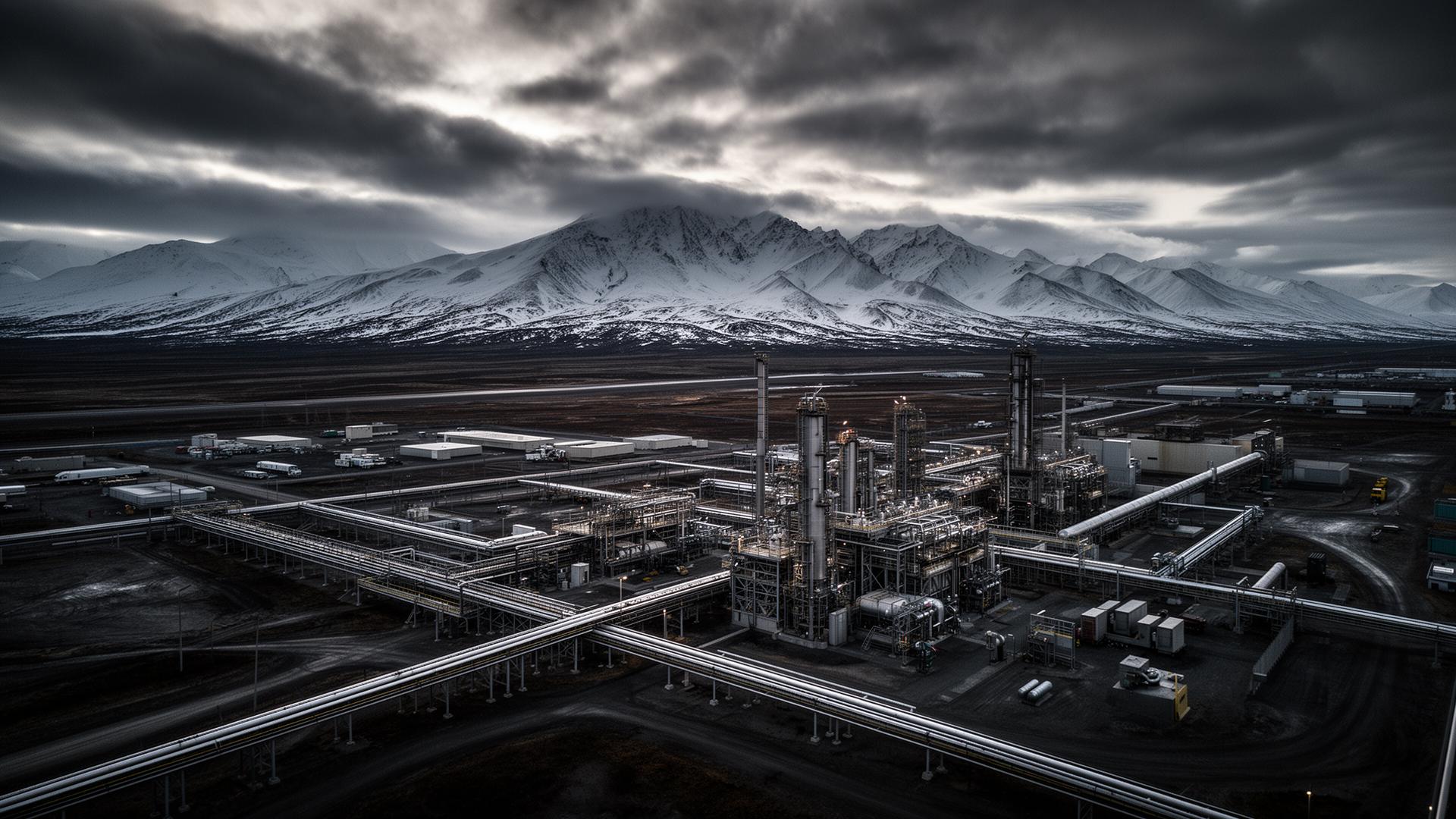 Alaska industrial facility with mountains